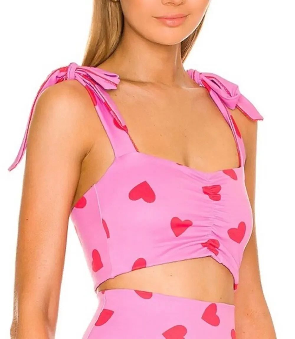 Beach Riot Amelia Sports Bra in Valentine Heart Print Sz. M